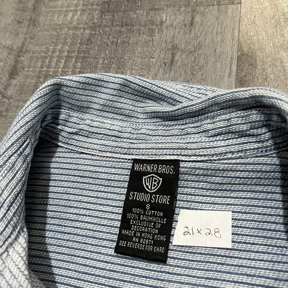 VTG Warner Bros. Studios Store Looney Tunes Hickory Striped Blue Button Shirt S - Picture 5 of 5